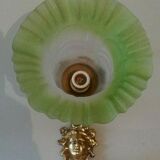 Wall light lamp tulip pressed glass molded 1900 Art Nouveau gradient green