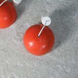 Set of 4 "spring" hanging lamps, orange steel, France, circa 1970