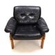 Fauteuil brutaliste cuir et chêne, 1960