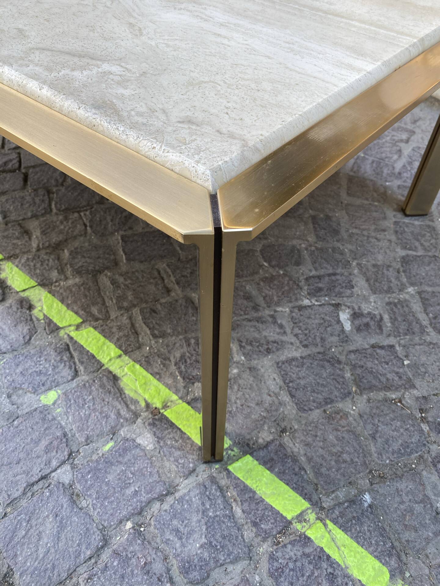 Brass and travertine coffee table