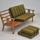 Années 1970, canapé danois 3 places, état d'origine, meuble en laine, bois de chêne massif.