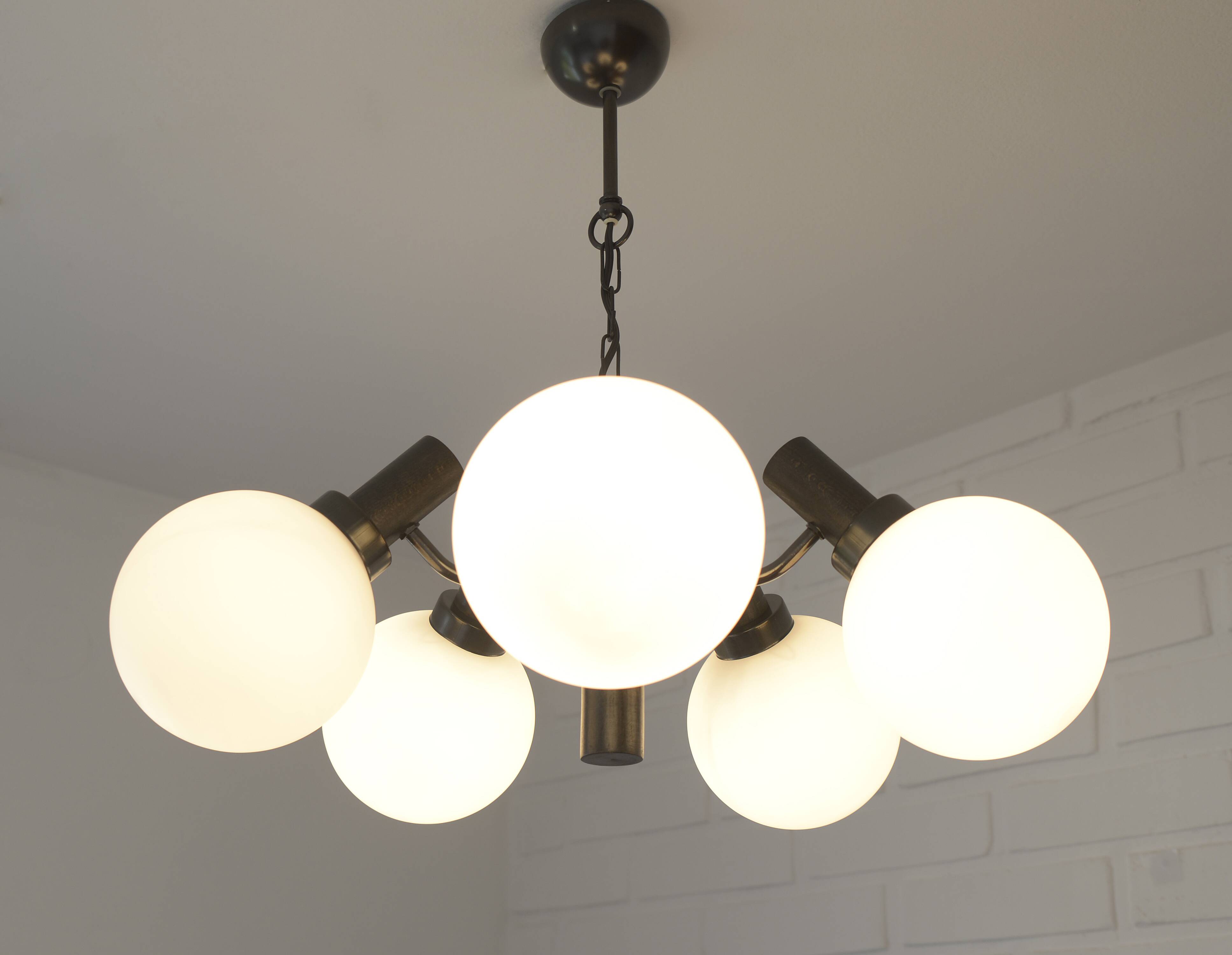 Vintage Wooden Rustic Sputnik / Copper Hanging Lamp /  Chandelier 1970's