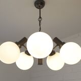 Vintage Wooden Rustic Sputnik / Copper Hanging Lamp /  Chandelier 1970's