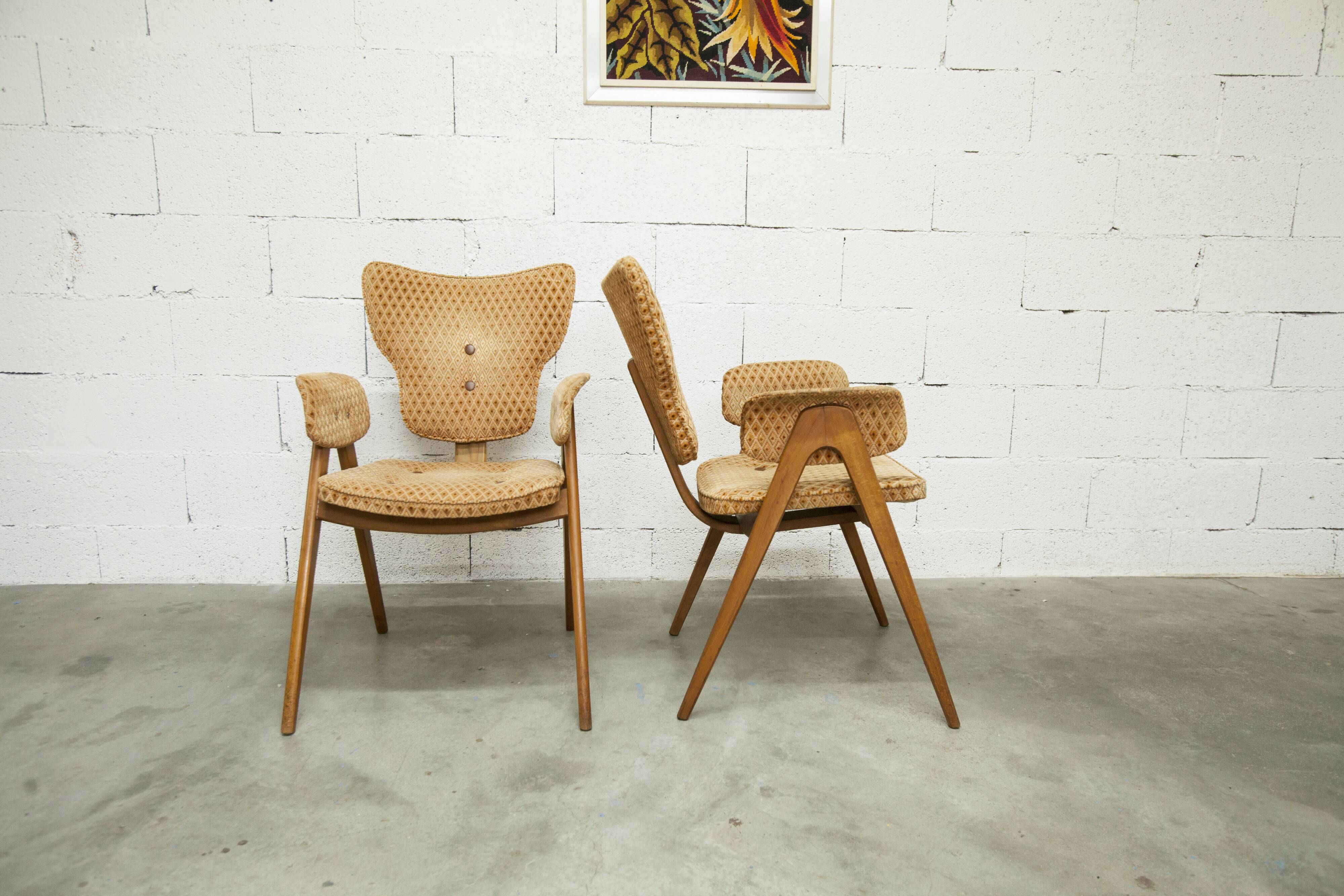 4 chairs and 2 Lounge armchairs by Roger Landault, ABC edition, 1950.