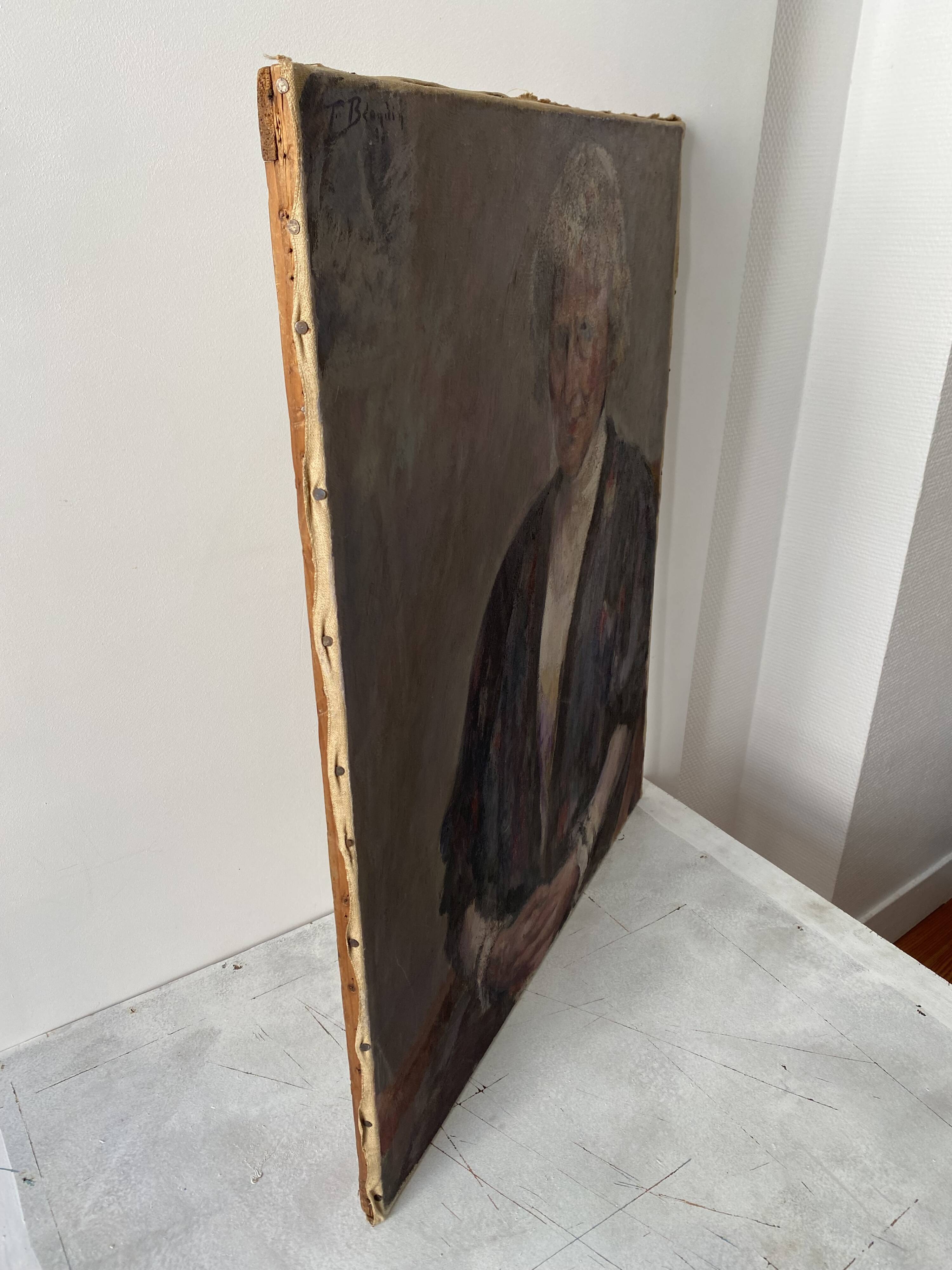 Old portrait signed Fernand Blondin dated 1932, vintage oil on canvas of a woman