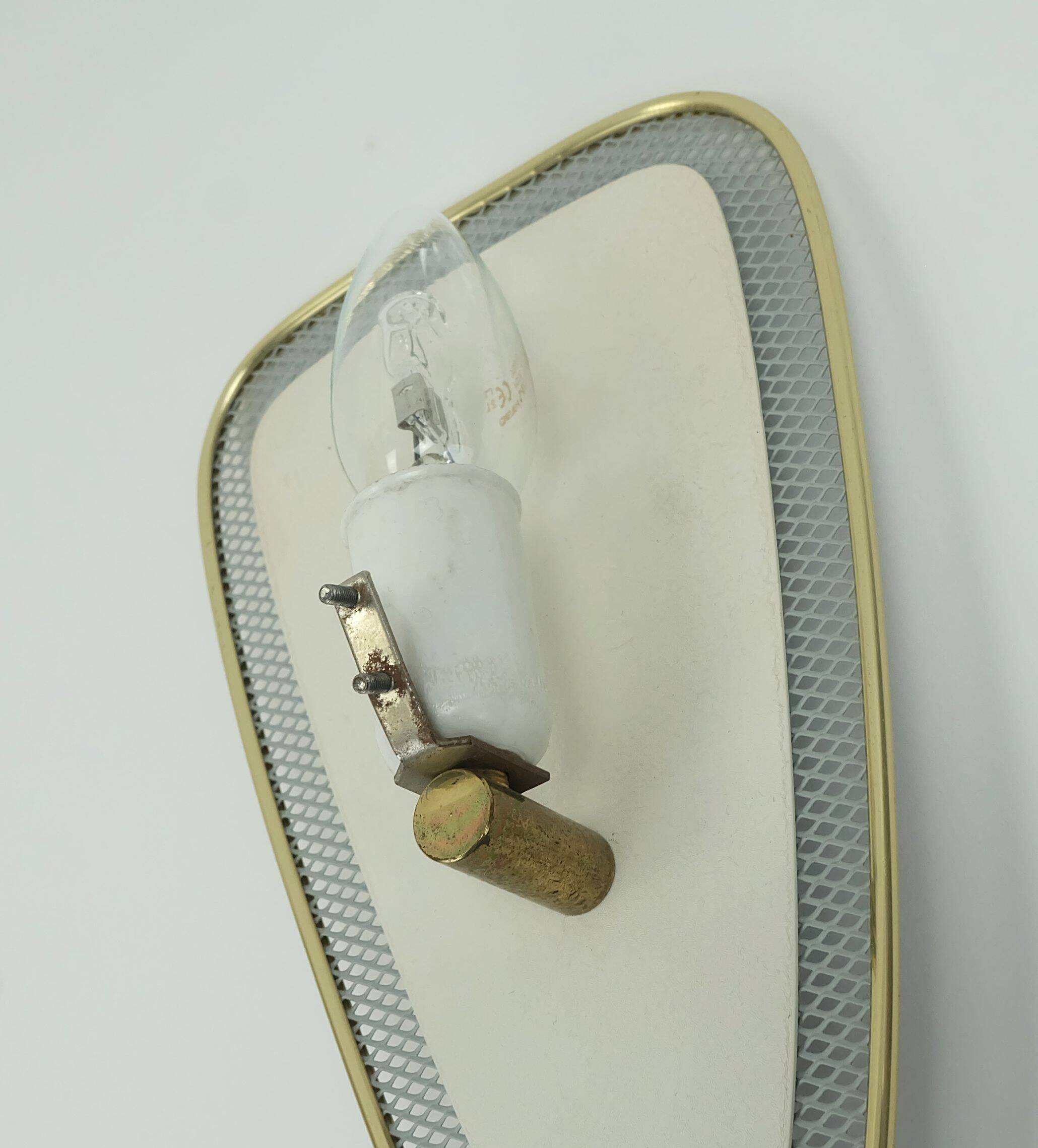 1950s sconce metal mesh and brass with glass shade