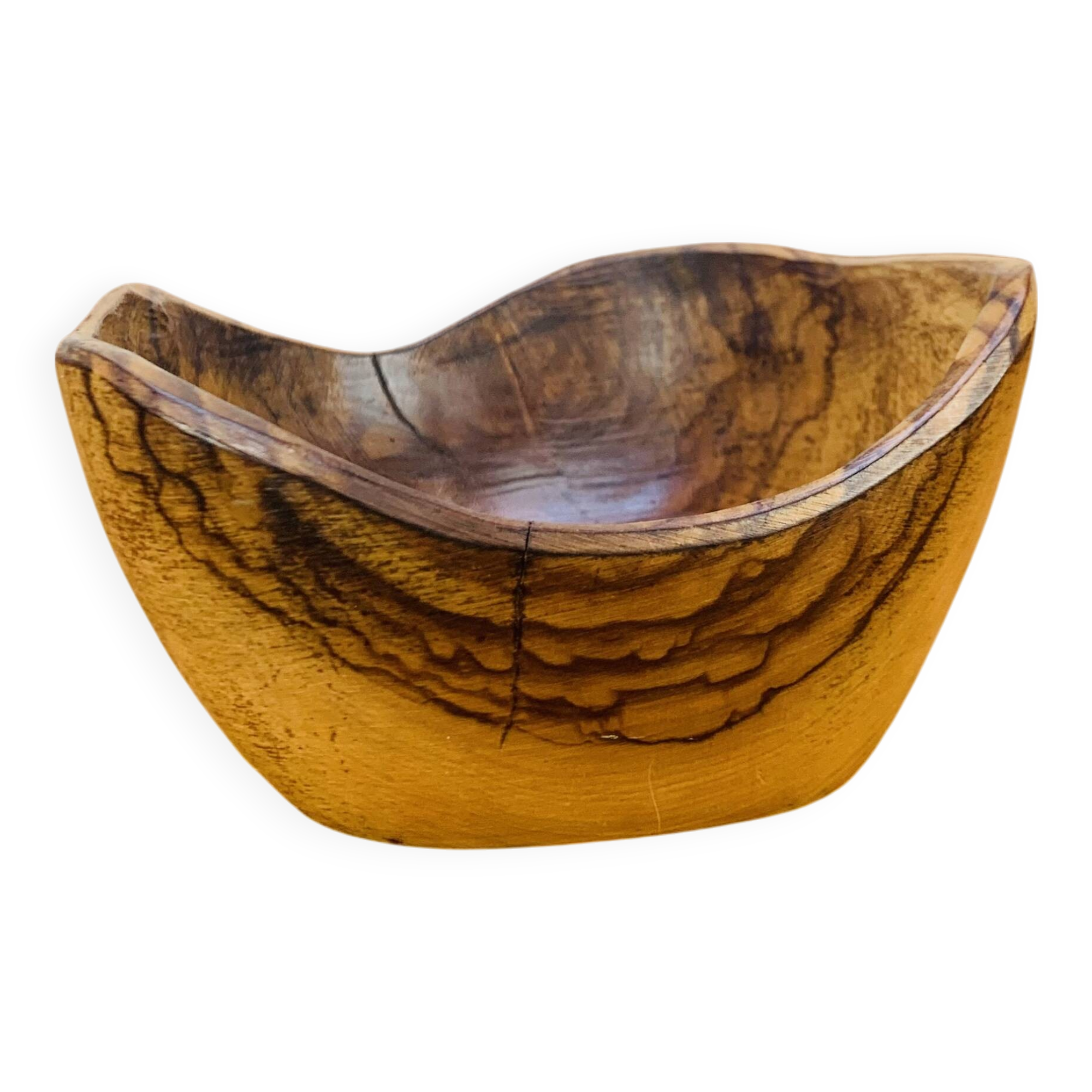 Brutalist vintage olive wood empty pocket