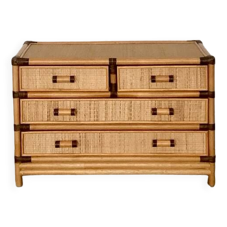 Smal drawer cabinet bamboo ratan 1970