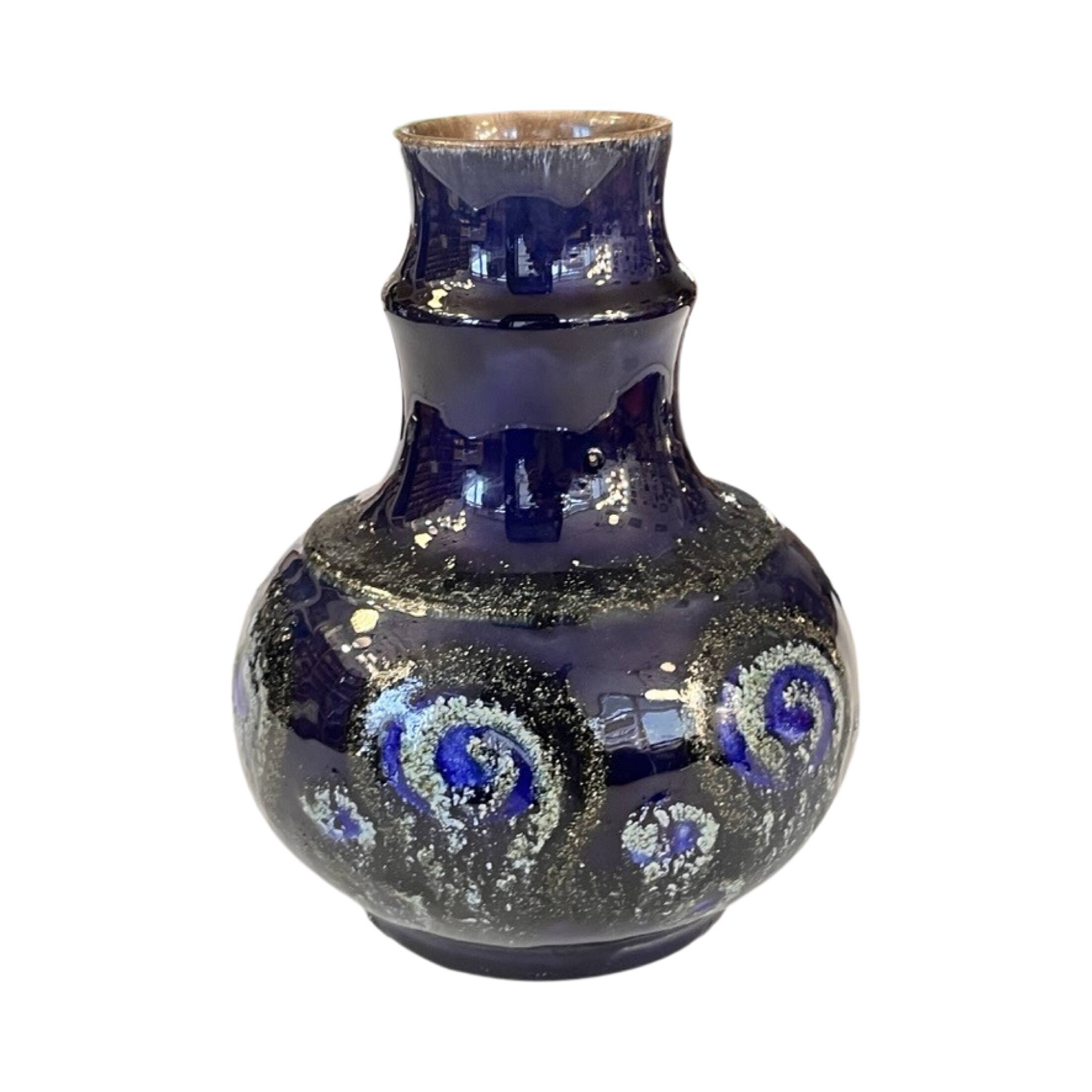 Strehla Keramik cobalt ceramic vase, Germany 1960s.