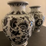 Pair of black and white ceramic vases