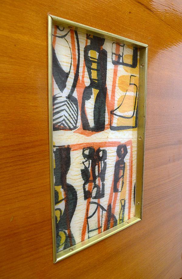 Cabinet and furniture in ash and painted glass, Italy, 1950