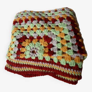 plaid - couverture au crochet granny couleurs vintage 138 x 110 cm