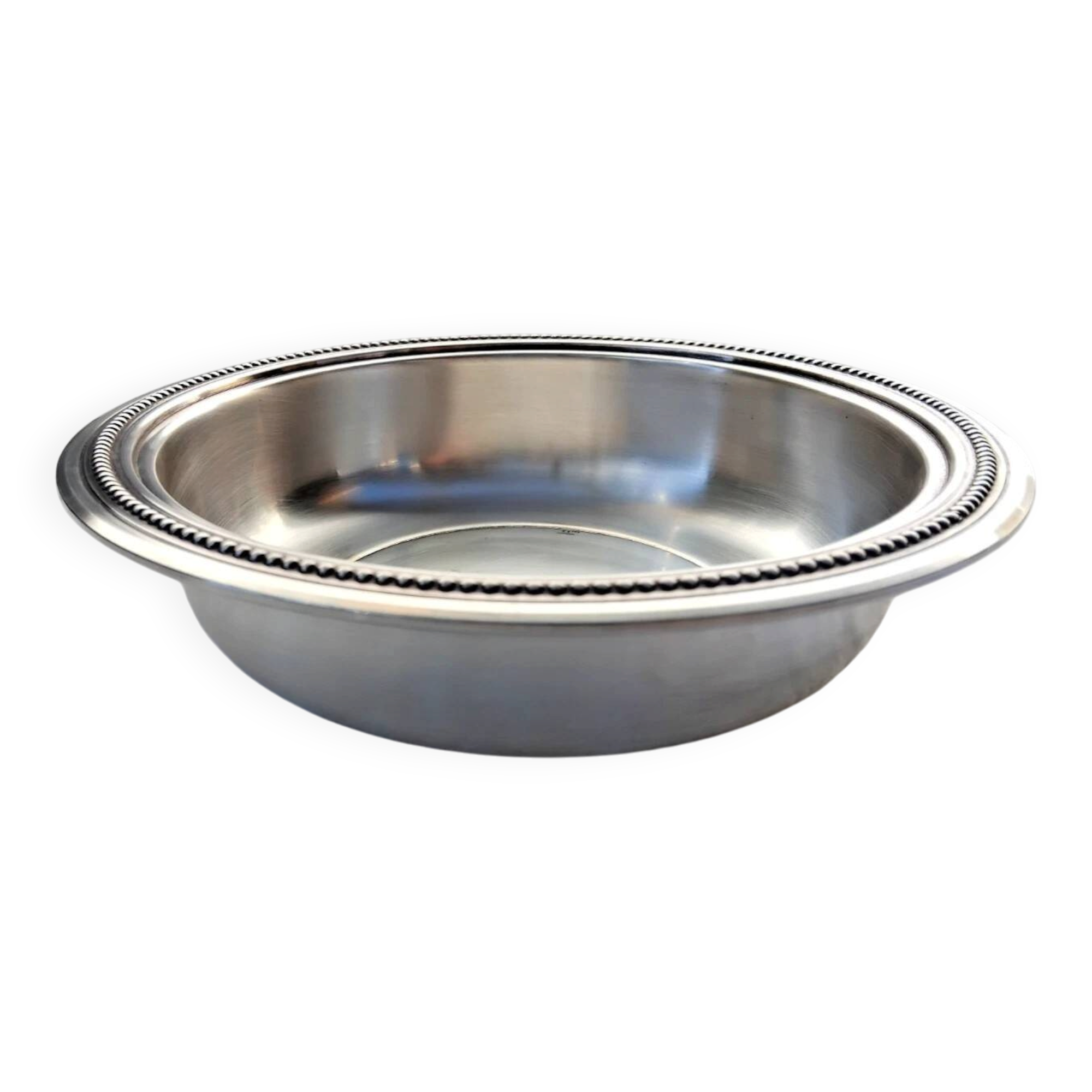 Antique round hollow metal silver plated dish st medard signed