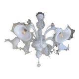 Transparent and milky-white Murano-style Venetian glass chandelier with flo