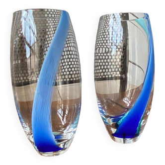 Duo of blown glass vases