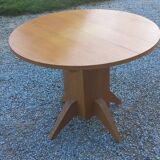 1950s round oak table, 2 heights, central quadripod leg