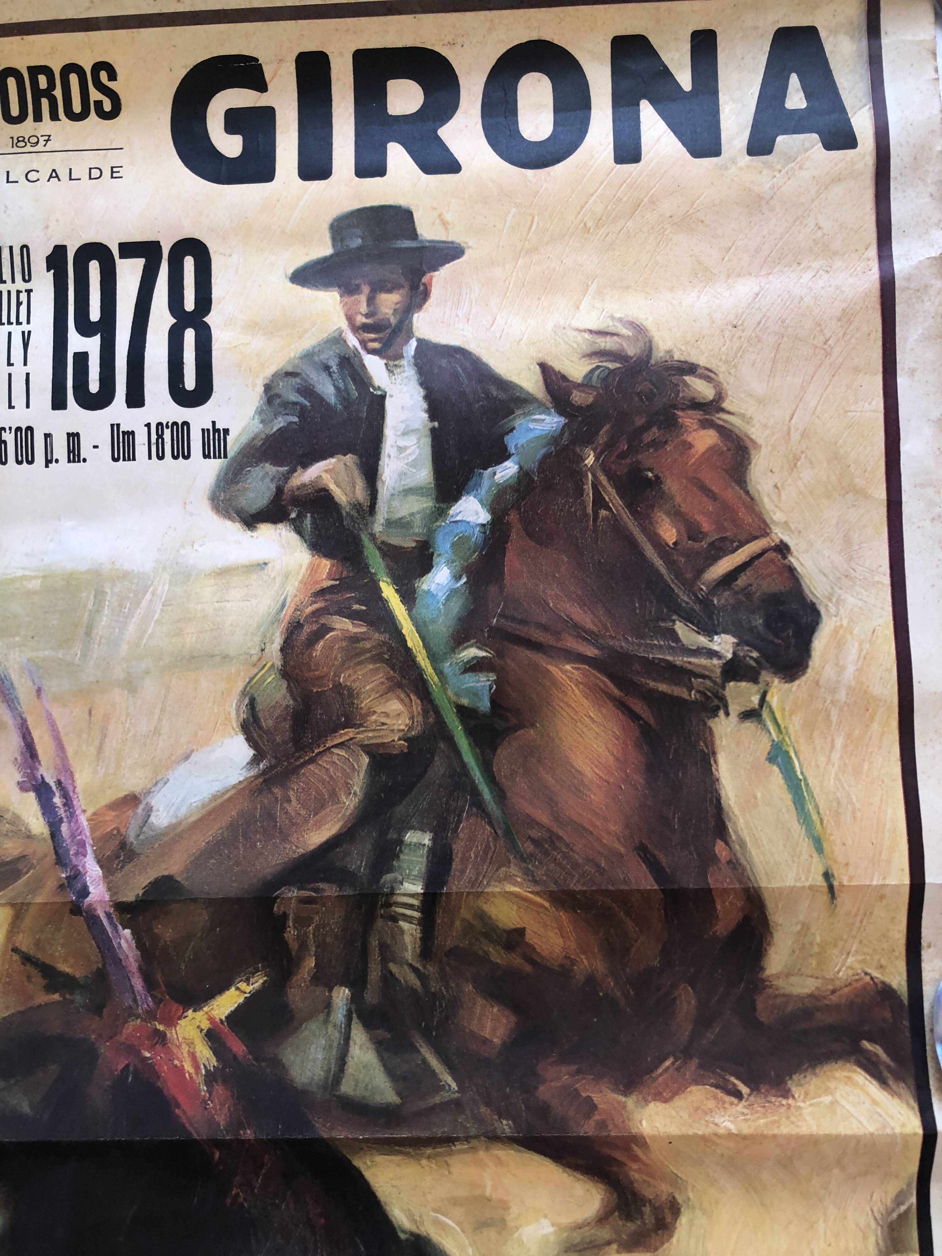 Corrida poster 1978 girona spain rejoneador bull toro bullring toreador picador banderillas