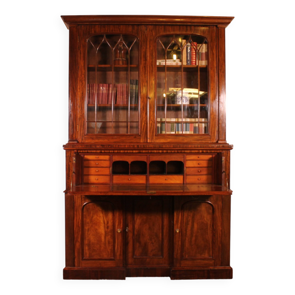 Vitrine Ou Bibliothèque En Acajou avec secrétaire-19° Siècle