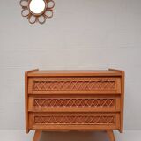 Commode bois et rotin vintage