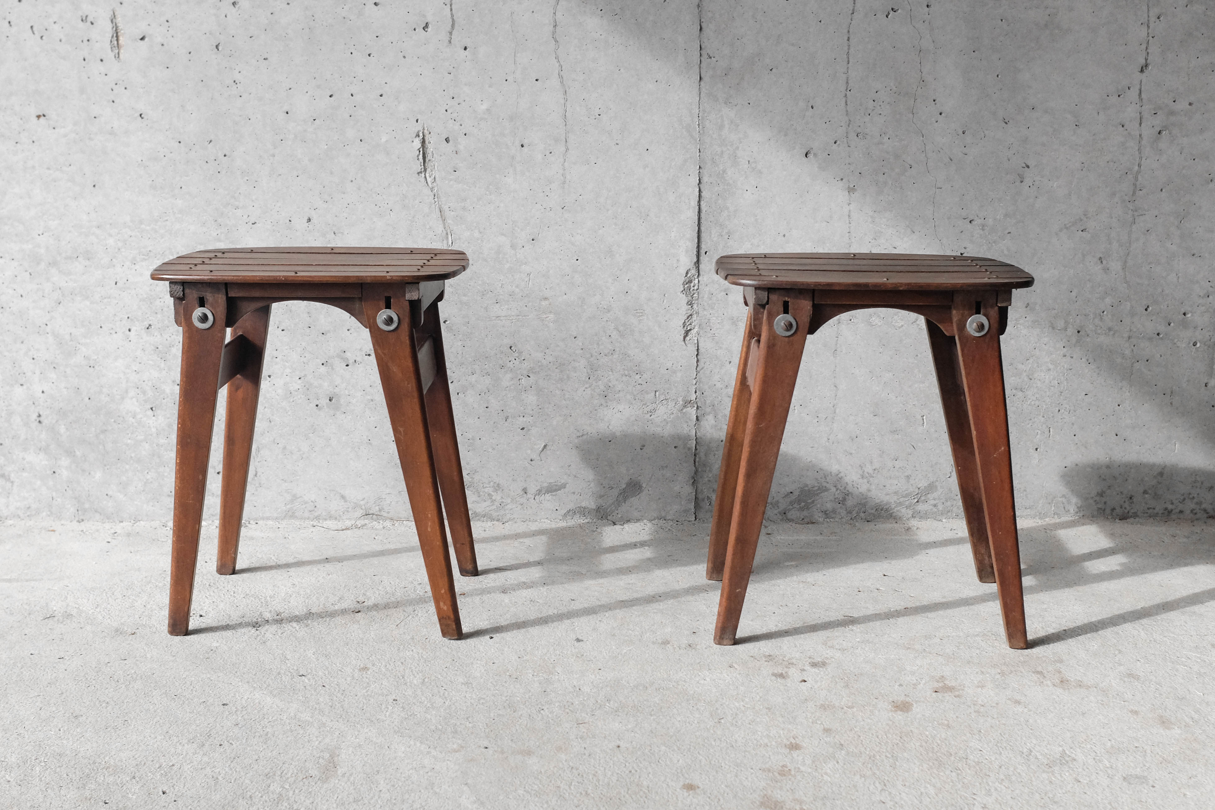 Pair of solid wooden stool - 1950