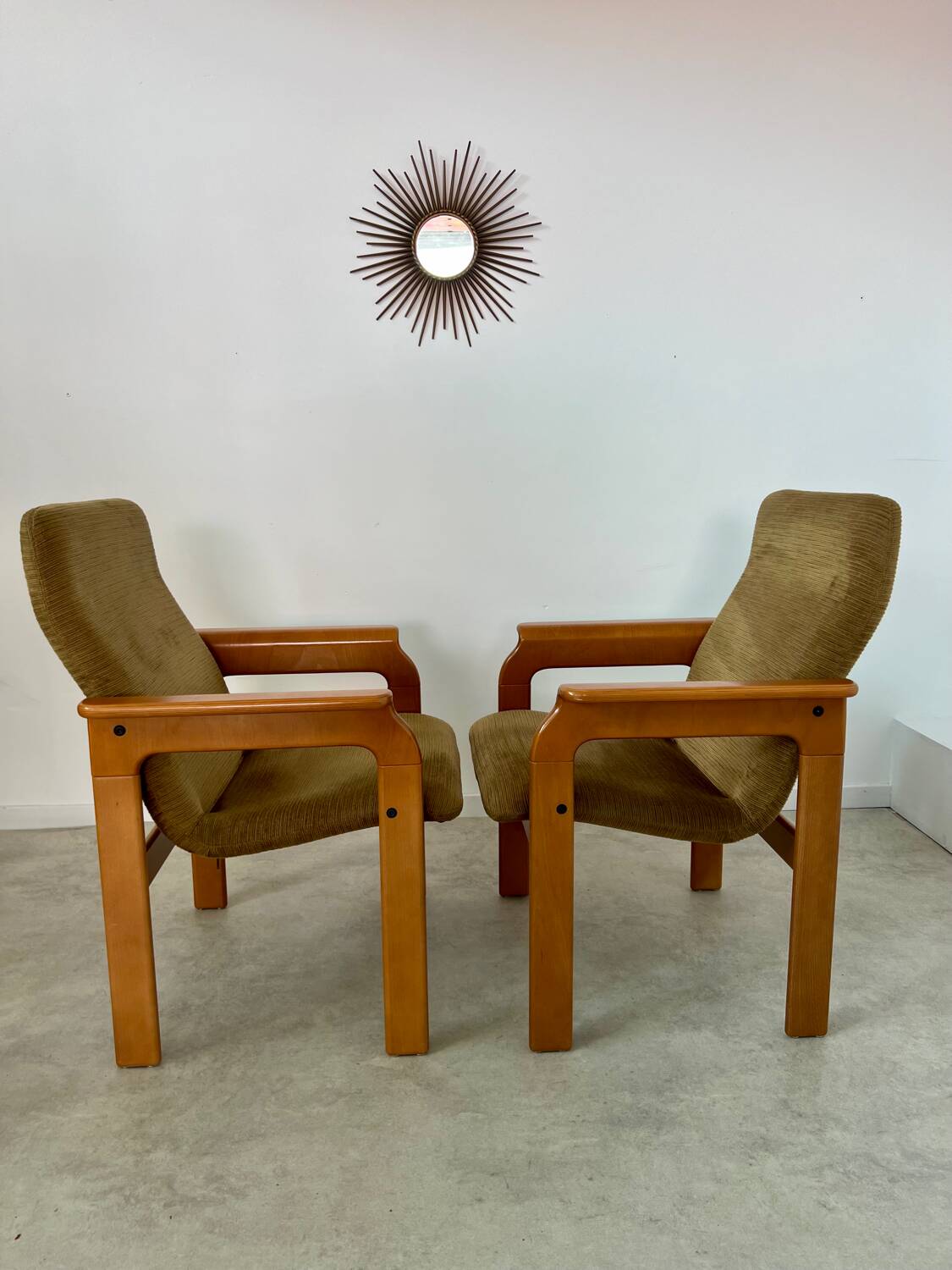 Set of 2 bridge armchairs from the 70s design Bruno Rey vintage solid beech