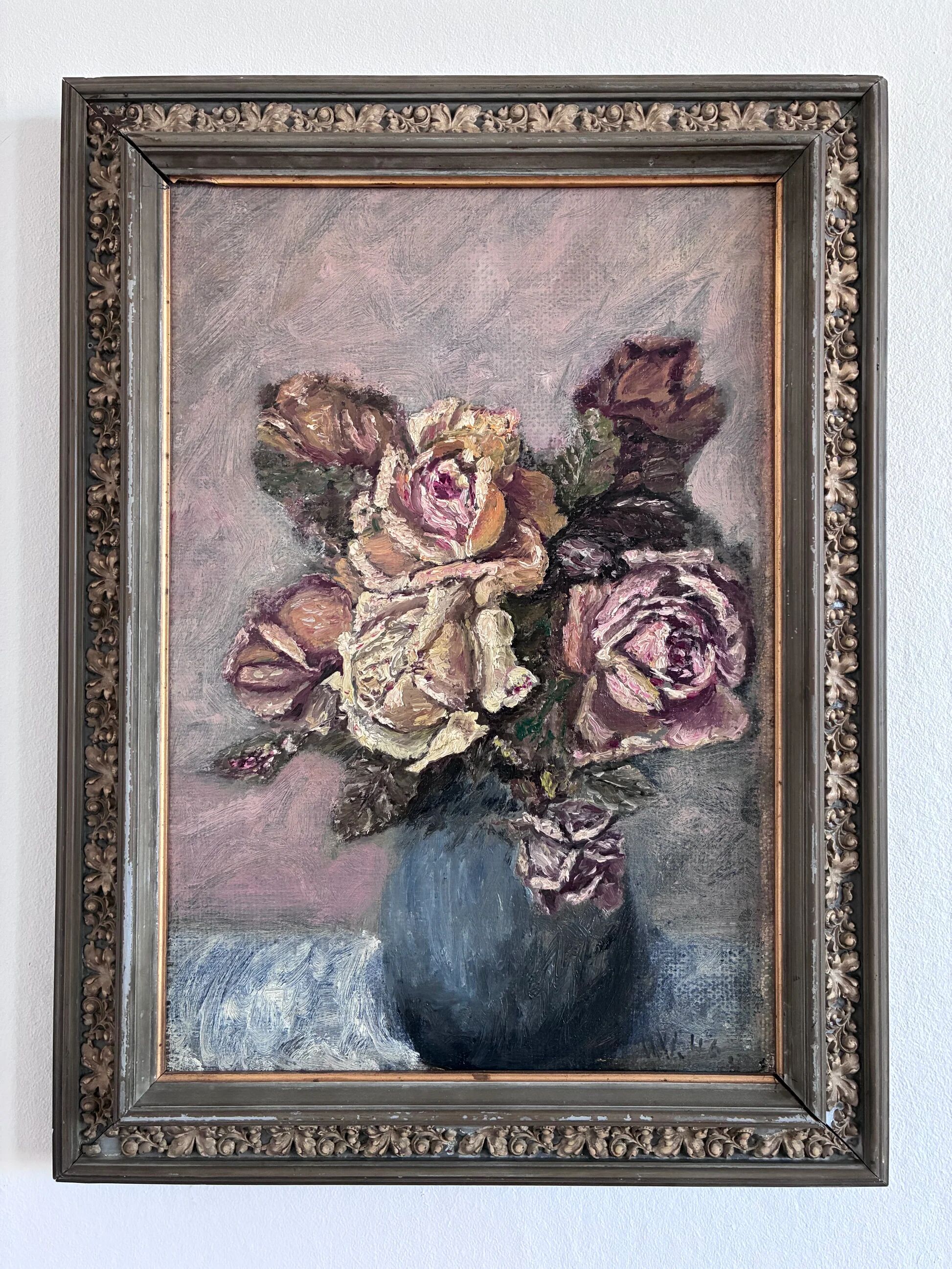 Vintage original flower oil painting, flower still life art