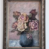 Vintage original flower oil painting, flower still life art