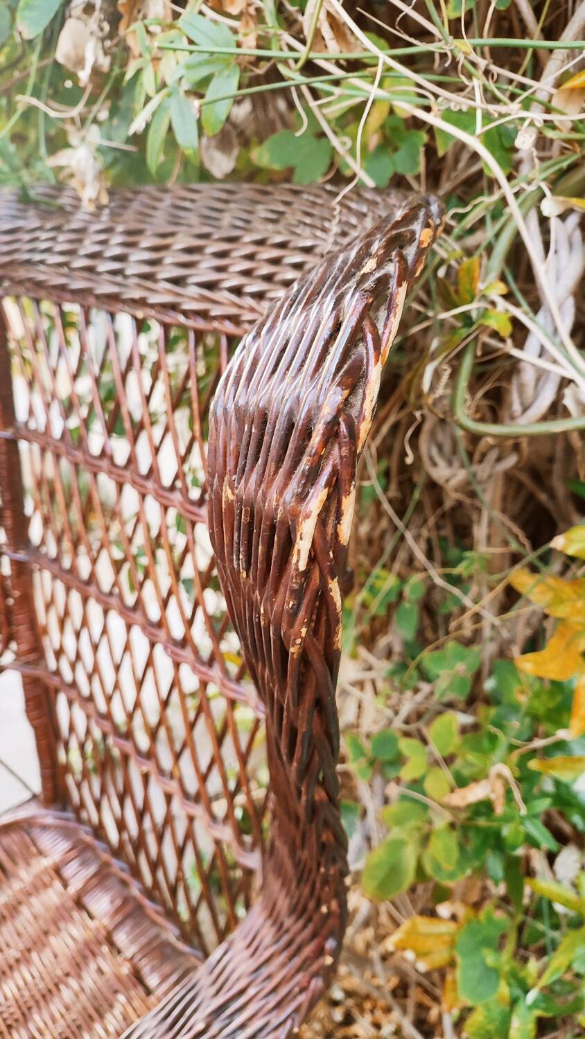Duo of rattan wing chairs
