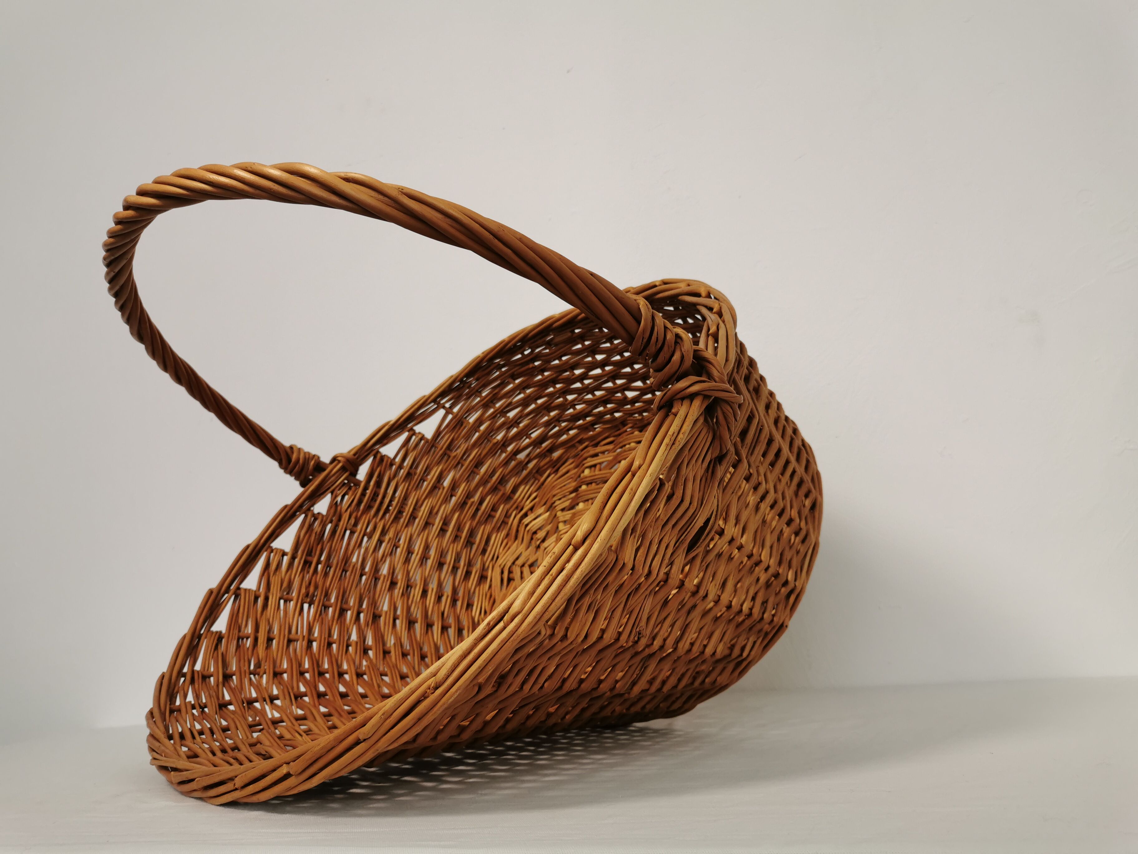 Vintage rattan basket with handle 1960's