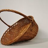 Vintage rattan basket with handle 1960's