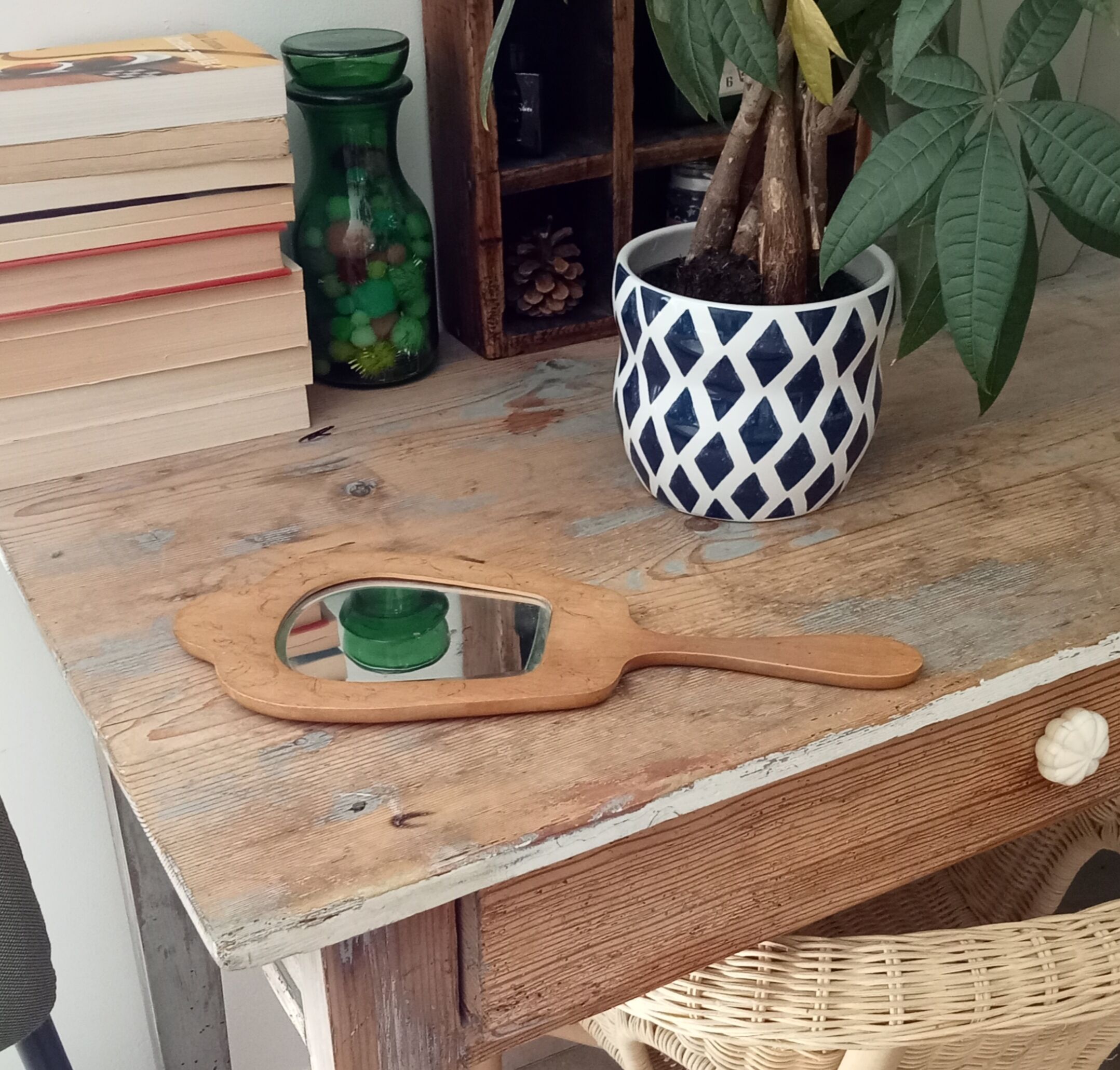 Antique beveled hand mirror