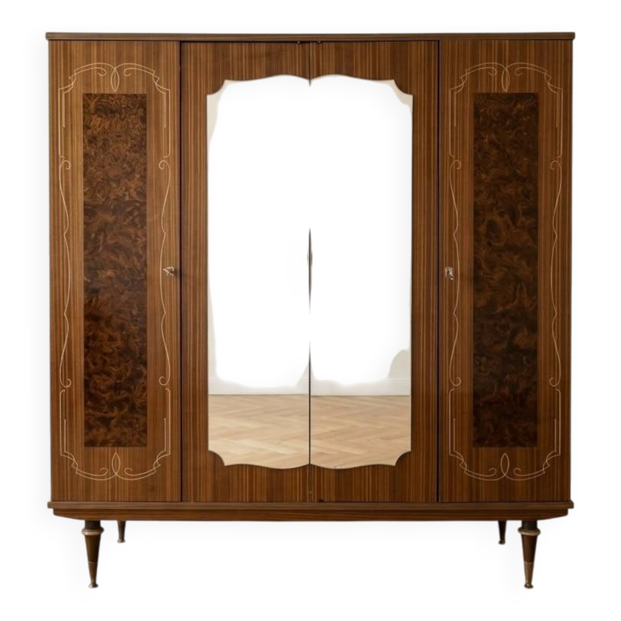 1970s vintage wooden wardrobe with mirrors