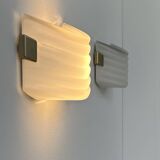 Pair of vintage wall lights, opaline glass and brass, France, 1970.