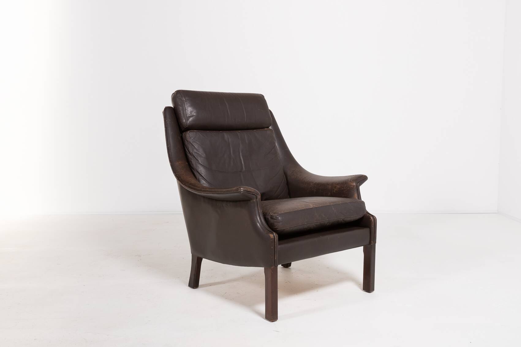 Fauteuil danois en cuir marron, 1960