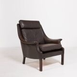 Fauteuil danois en cuir marron, 1960