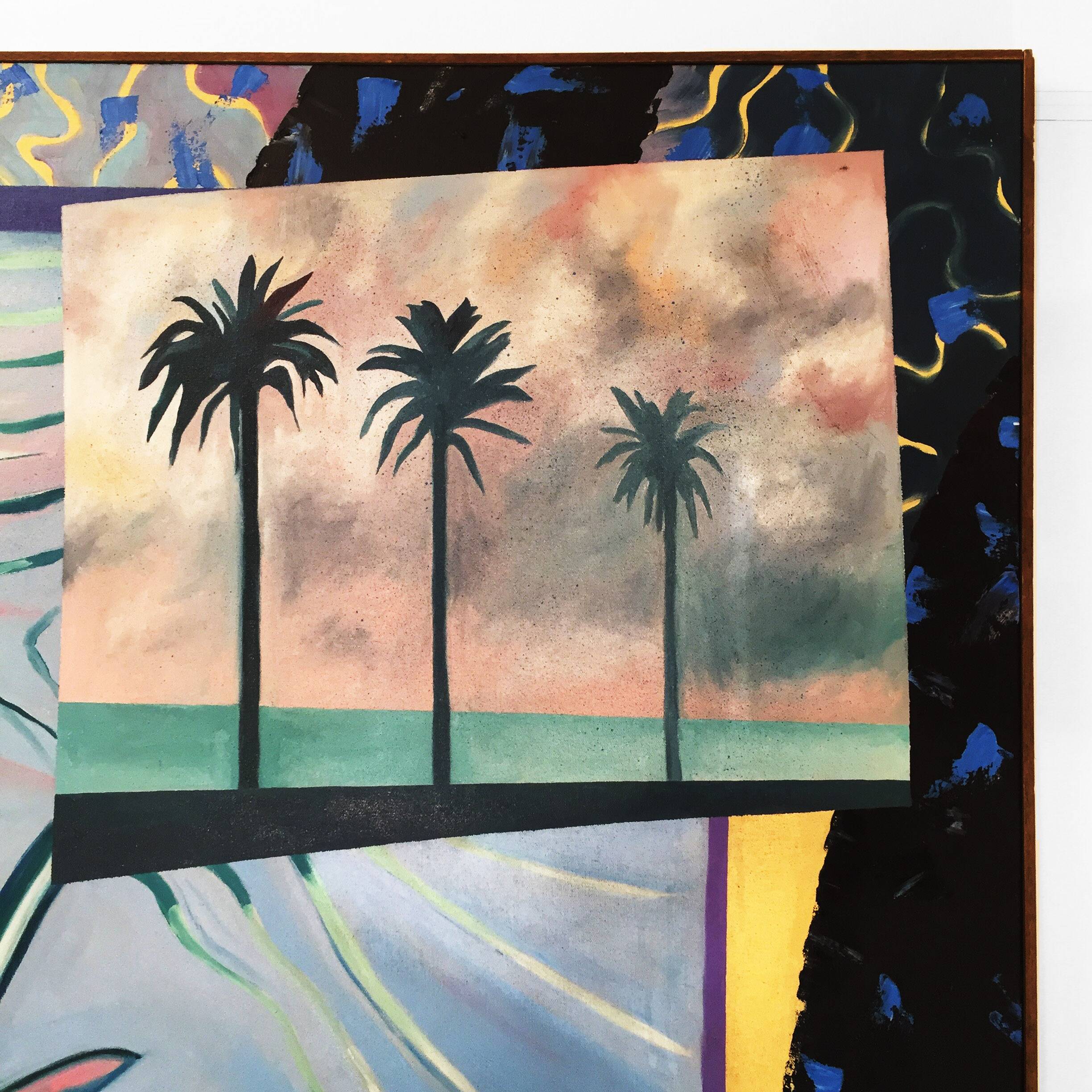Richard Frank 'Palm's Parade' Painting, Oil On Canvas 1980s Miami Palm Tree Postmodern Art