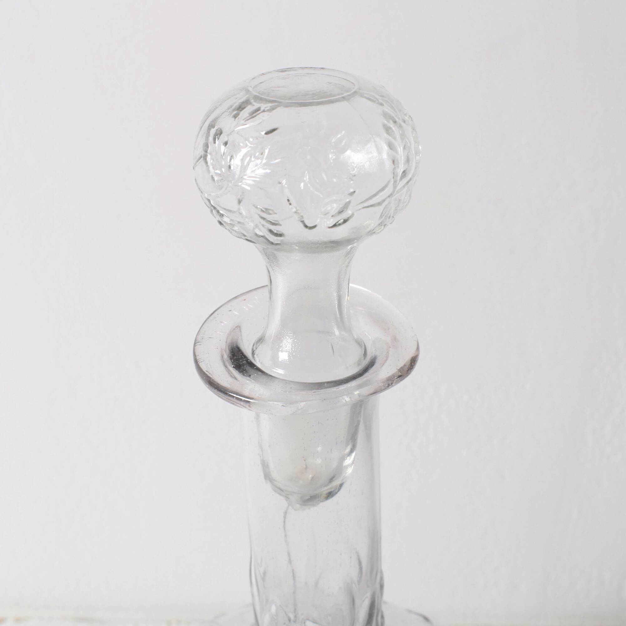 Vintage Glass Decanter: Roses Patterned Wine Carafe, Empoli Italy 1950s