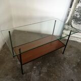 50s coffee table in wood and metal glass