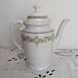 English porcelain coffee maker, green and gold, antique, vintage