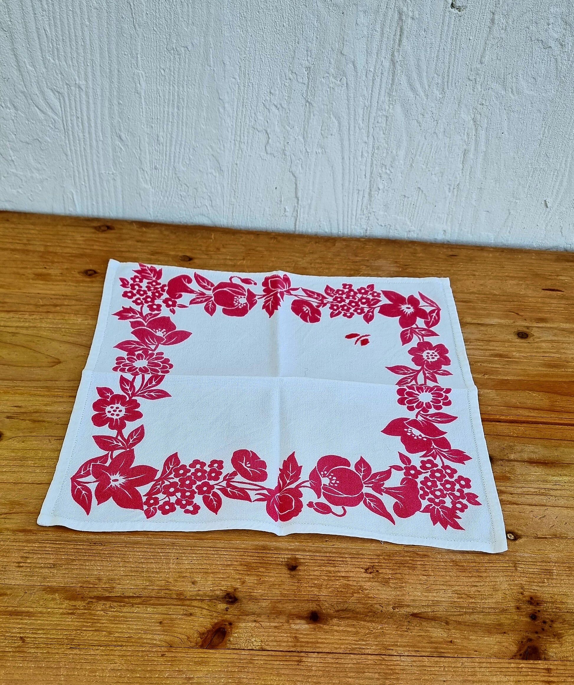 4 serviettes de table vintage blanches à fleurs roses