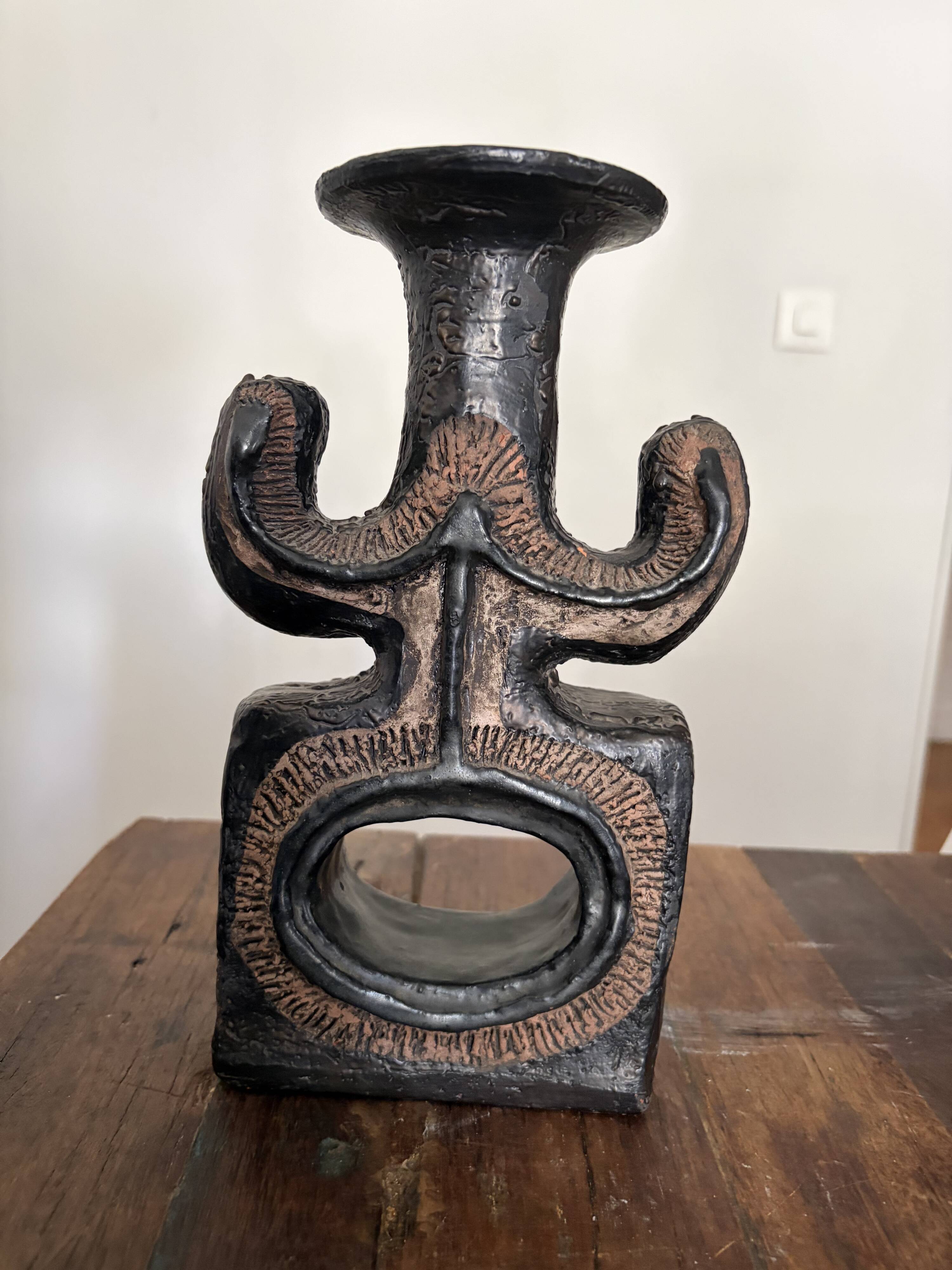 Brutalist sculptural candlestick attributed to Elisabeth Vandeweghe - 70s