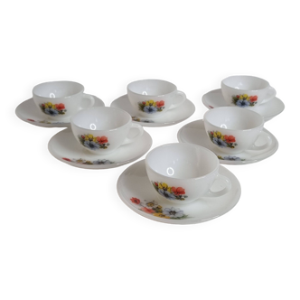 Set of 6 vintage coffee cups and saucers Arcopal France