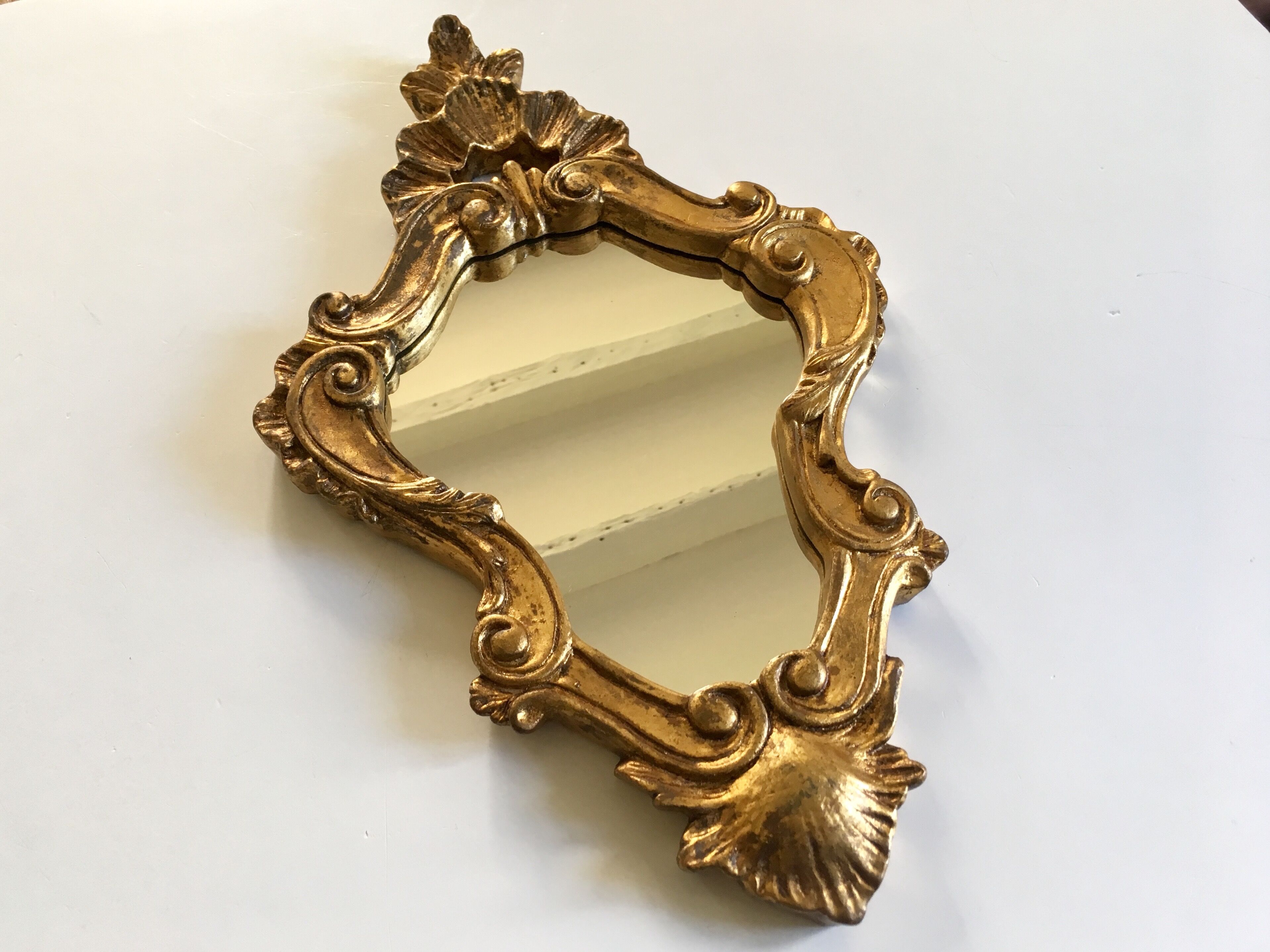 Mirror style rockery wood and gilded stucco 46x29cm