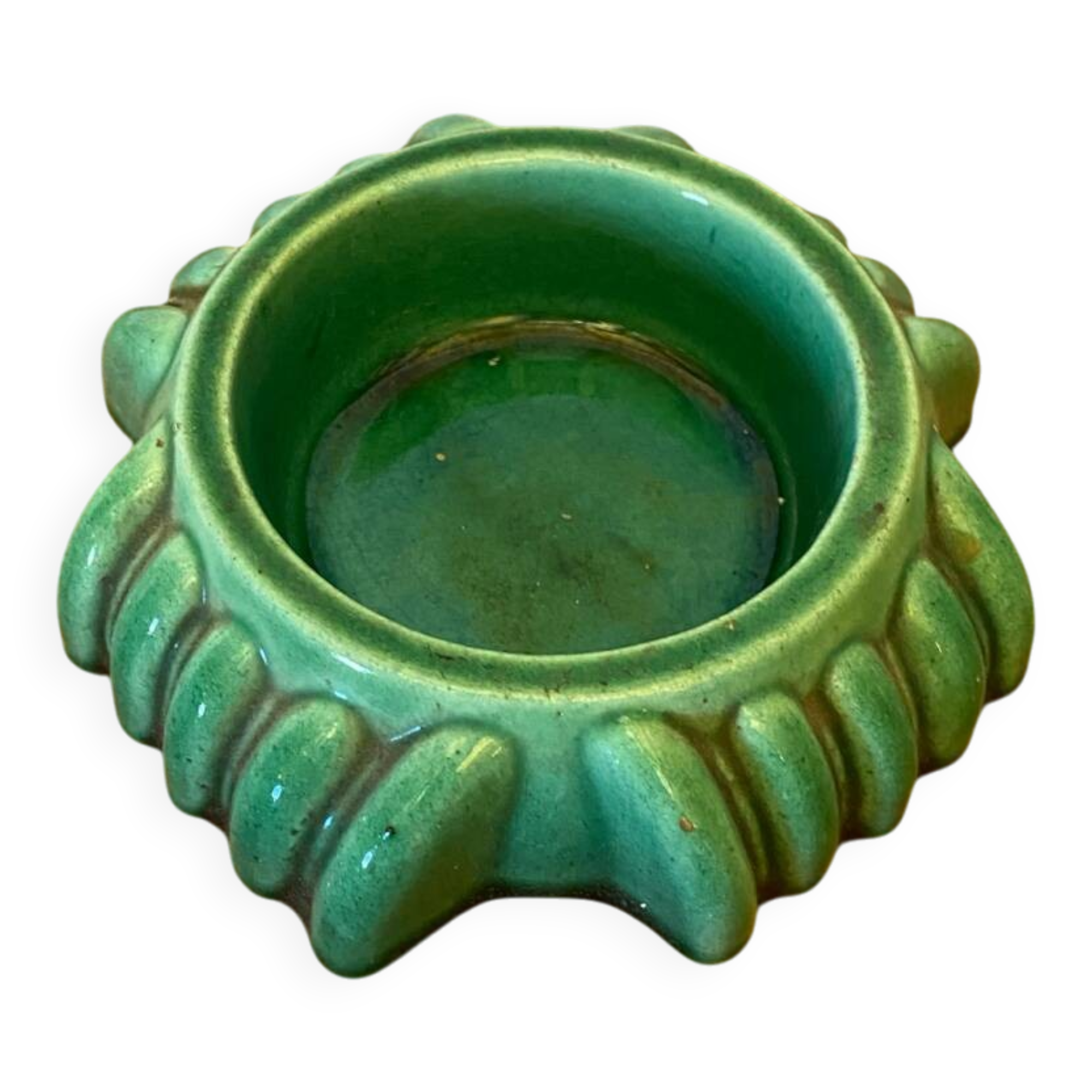 Antique Green Ceramic Ashtray Pocket Empty Vintage