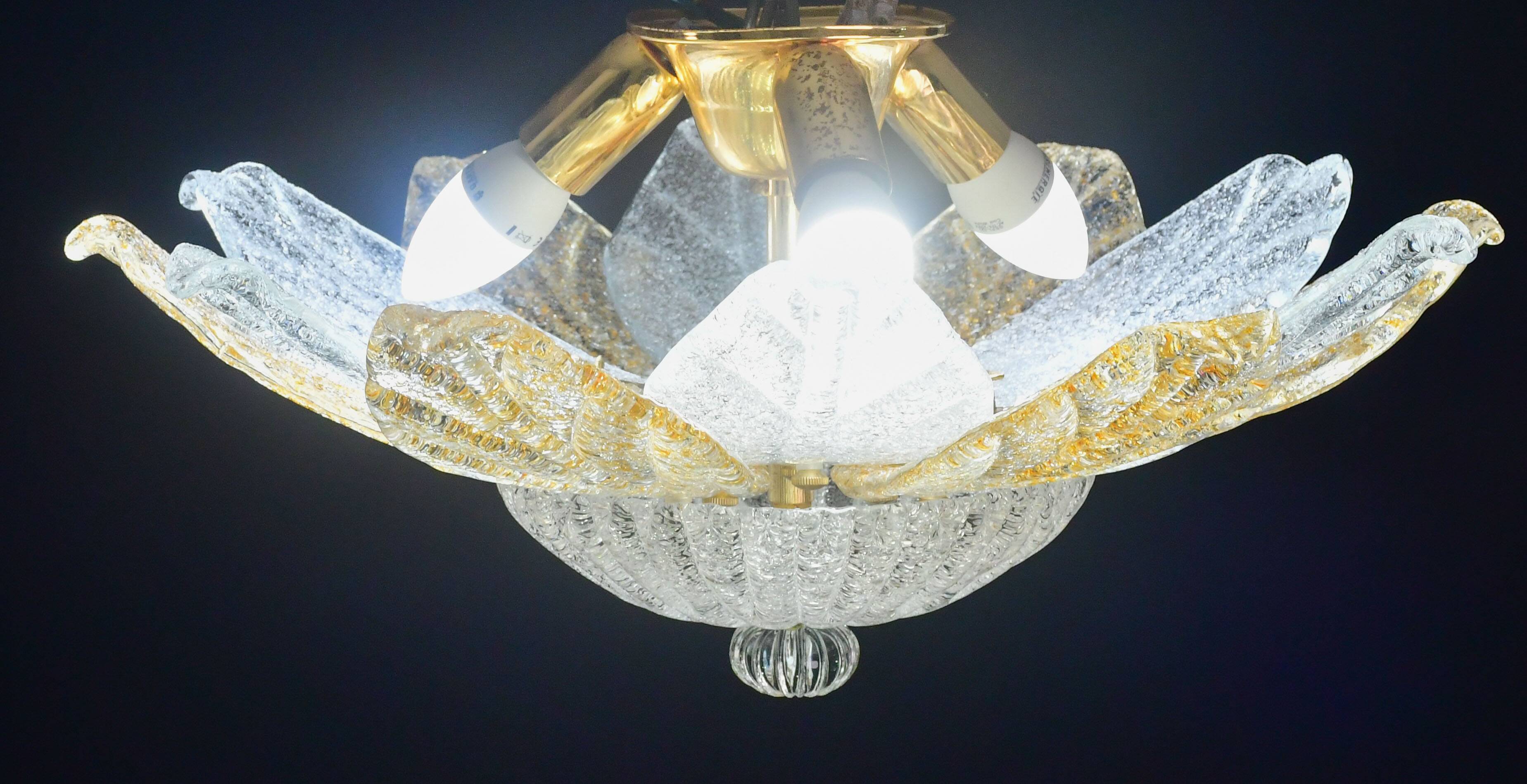 Petite vintage Italian Murano glass amber and transparent ceiling light