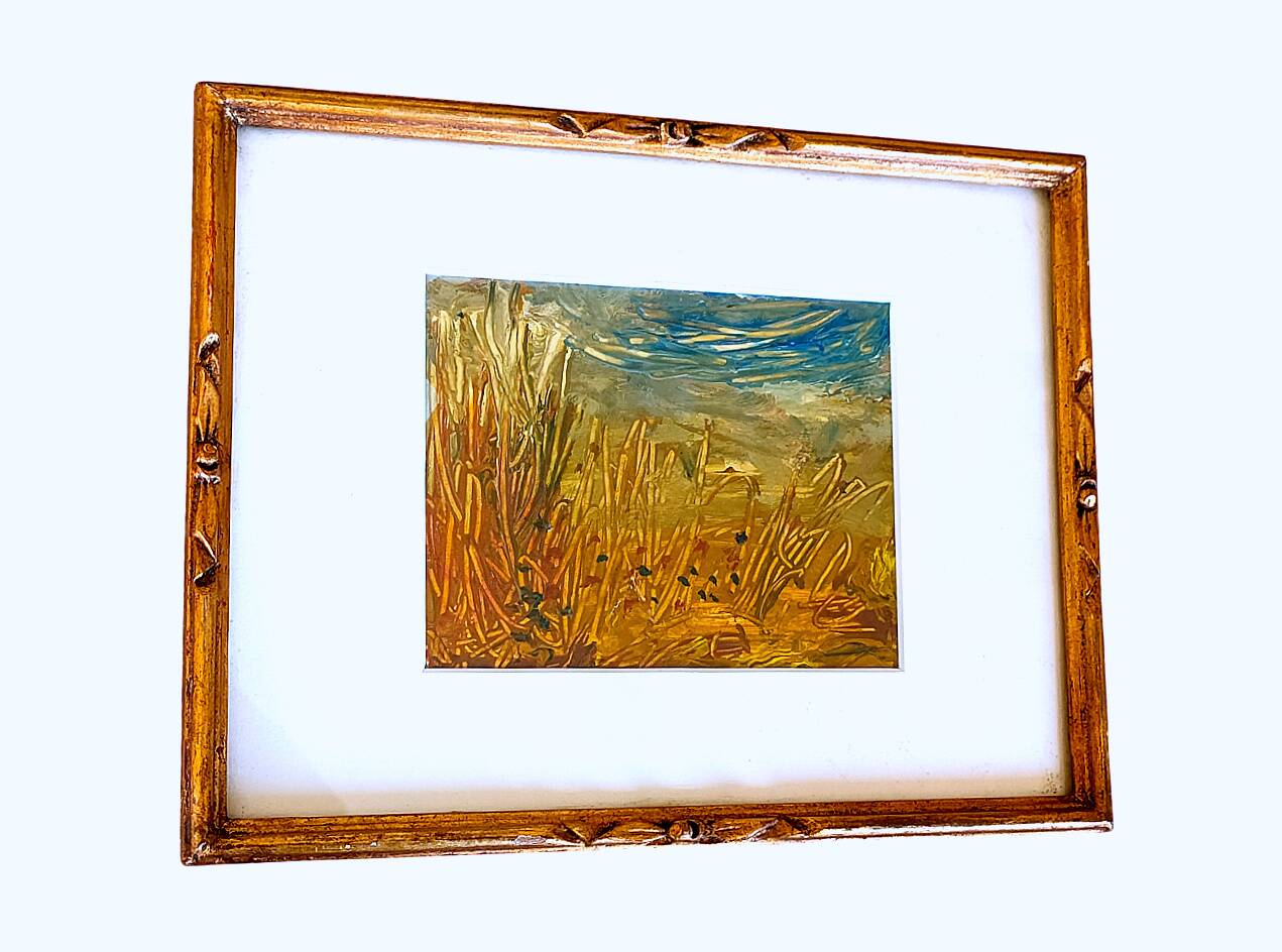 Painting – Oil on paper framed under glass - Semi-abstract landscape 1920