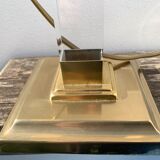 Plexiglas and brass lamp with original pagoda-shaped paper lampshade