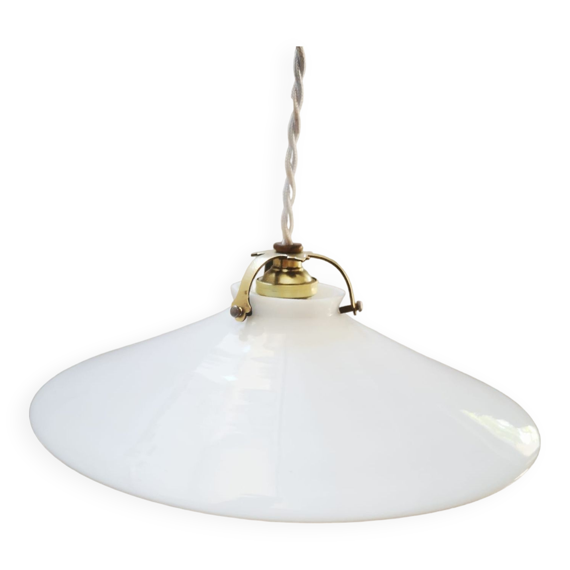Ancienne suspension baladeuse en opaline blanche art déco 1930 ø 24.7 cm