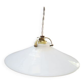 Ancienne suspension baladeuse en opaline blanche art déco 1930 ø 24.7 cm