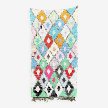 Berber Boucherouite rug vintage multi-colored harlequin